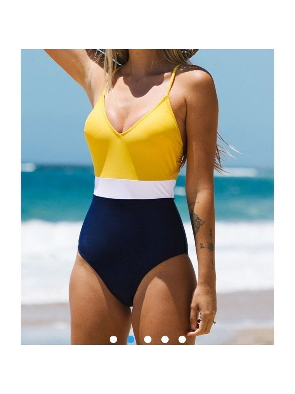 cupshe One Piece Backless Swimsuit Color Block New